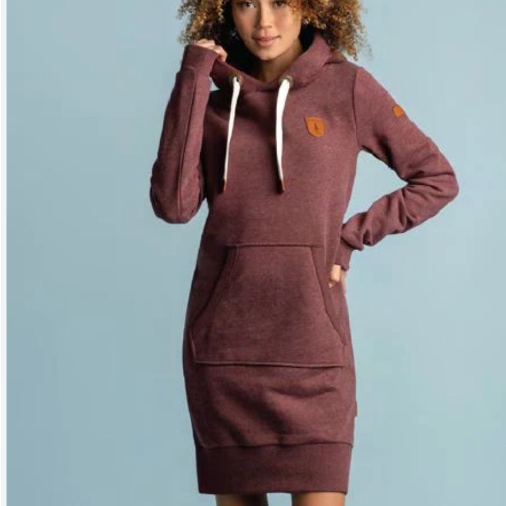 Wanakome Women's Washed Burgundy Casual Hoodie Dress